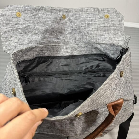 Tracker Laptop Tote Messenger Bag Gray Heather Brown Shoulder Strap Crossbody - Picture 8 of 13